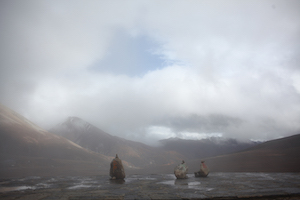 Tibetan culture praying rocks in clouds