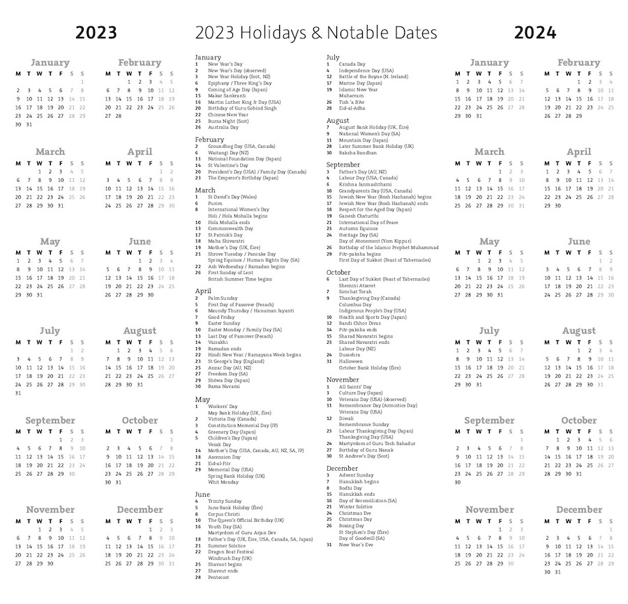 2023-2024 Holidays & Notable Dates